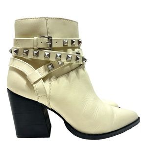 Steve Madden Conran Bone Leather Side Zipper Studded Strap Heeled Booties